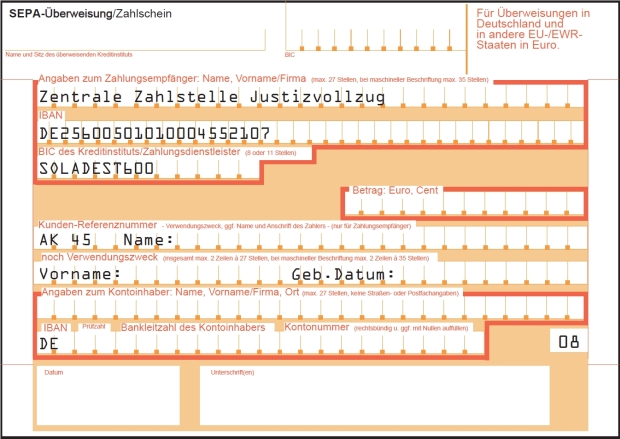 Muster für Überweisung